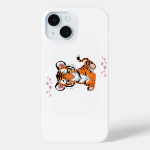 Funda Para iPhone 15 Arte de cachorro de tigre con mariposas rosadas -