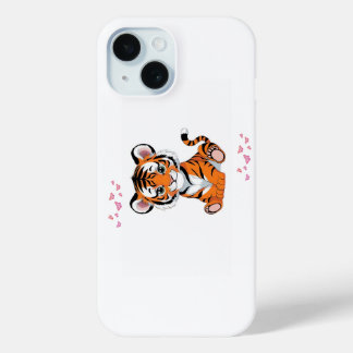 Funda Para iPhone 15 Arte de cachorro de tigre con mariposas rosadas -