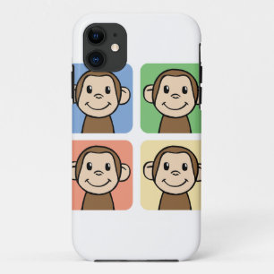Funda Para iPhone 11 Arte de clip de dibujos animados con 4 monos felic
