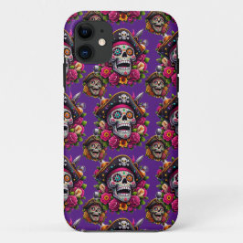 Funda Para iPhone 11 Arte de Cráneo de Azúcar - Calavera pirata jolly (