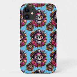 Funda Para iPhone 11 Arte de Cráneo de Azúcar - Calavera pirata jolly (
