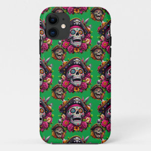 Funda Para iPhone 11 Arte de Cráneo de Azúcar - Calavera pirata jolly (