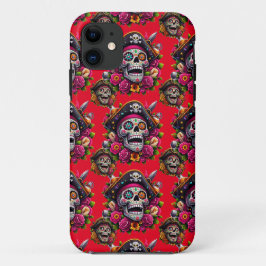 Funda Para iPhone 11 Arte de Cráneo de Azúcar - Calavera pirata jolly (