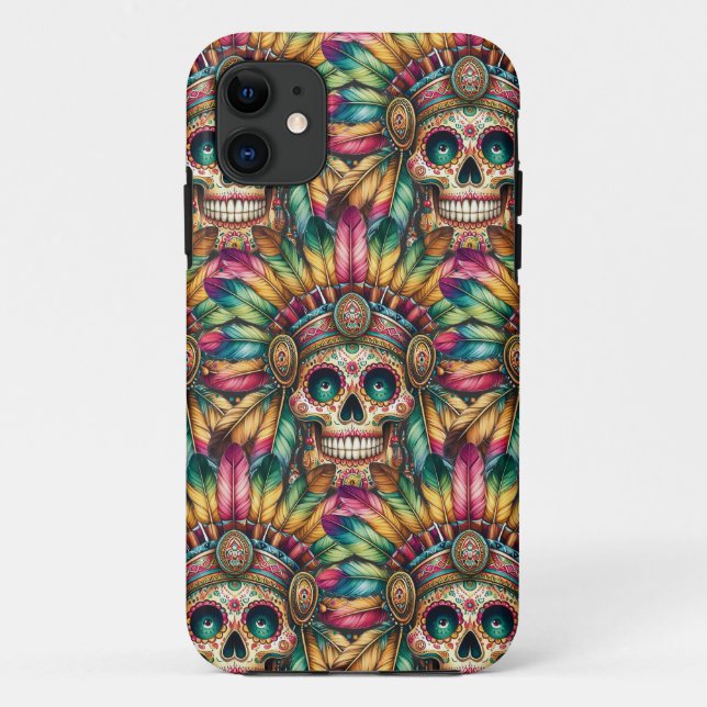 Funda De Case-Mate Para iPhone Arte de Cráneo de Azúcar - Plumas y Huesos (Reverso)