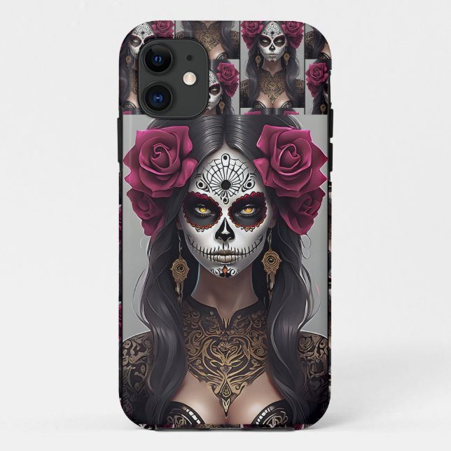 Funda De Case-Mate Para iPhone Arte de Cráneo de Azúcar - Rosas y Revelry (Reverso)