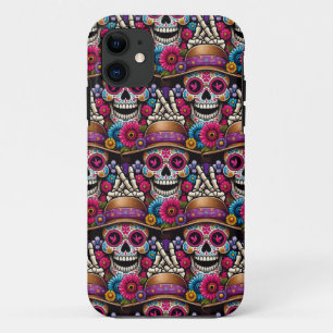Funda Para iPhone 11 Arte de Cráneo de Azúcar - Signo de paz Día de los
