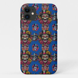 Funda Para iPhone 11 Arte de Cráneo de Azúcar -Top Hat Floral Fiesta (A