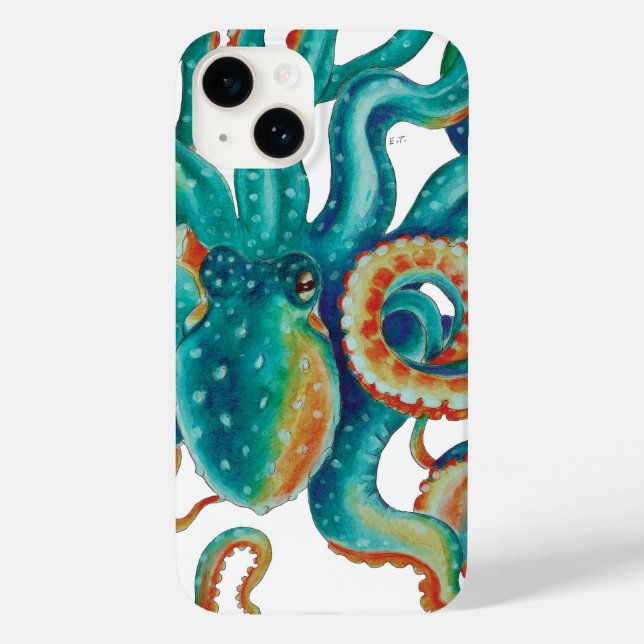 Funda De Case-Mate Para iPhone Arte de cuatricromía Verde azulado Octopus (Reverso )