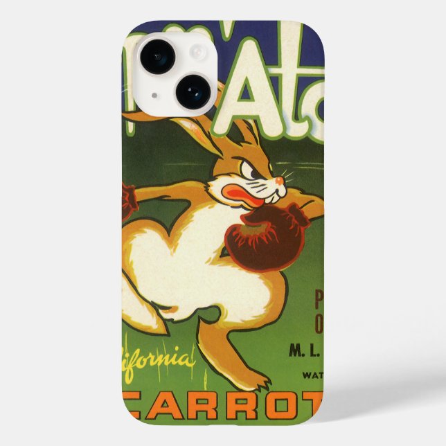 Funda De Case-Mate Para iPhone Arte de etiqueta vintage boxeador conejo, zanahori (Reverso )