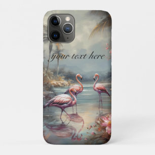 Funda Para iPhone 11 Pro Arte de flamenco tropical vintage personalizado