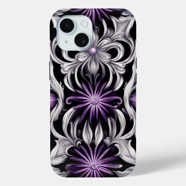 Funda De Case-Mate Para iPhone Arte de flores abstractas púrpura (Reverso )