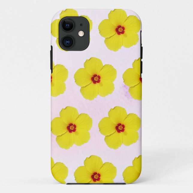 Funda De Case-Mate Para iPhone Arte de flores amarillo hibiscus (Reverso)