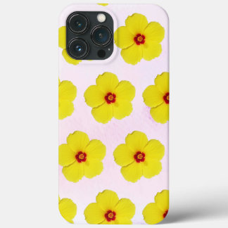 Funda Para iPhone 13 Pro Max Arte de flores amarillo hibiscus
