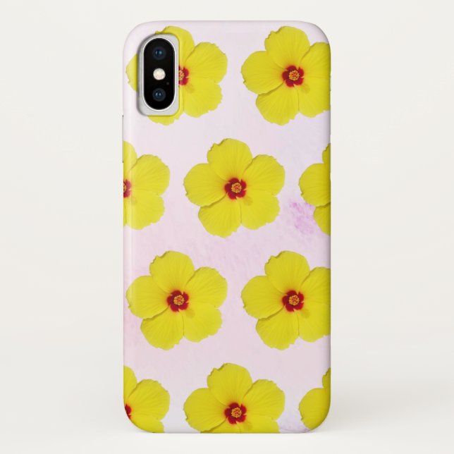 Funda De Case-Mate Para iPhone Arte de flores amarillo hibiscus (Reverso)
