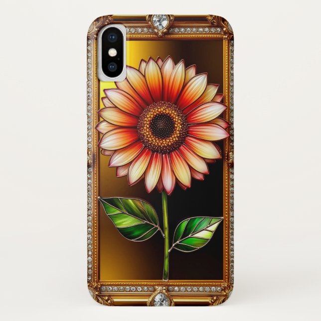 Funda De Case-Mate Para iPhone Arte de flores de vidrio emplomado elegante (Reverso)