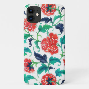 Funda Para iPhone 11 Arte de flores estilo vintage de carnación roja