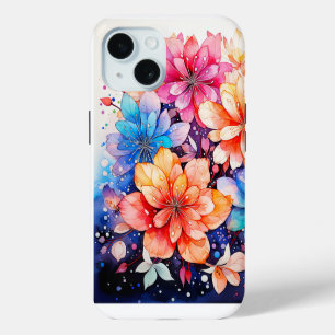 Funda Para iPhone 15 Arte de flores retro coloridas lindas