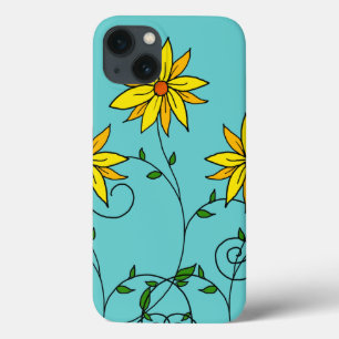 Funda Para iPhone 13 Arte de garabatos de flores amarillas divertidas y