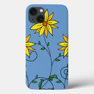 Funda Para iPhone 13 Arte de garabatos de flores amarillas divertidas y