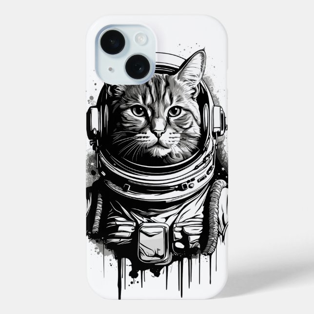 Funda De Case-Mate Para iPhone Arte de gato astronauta con tinta (Reverso )