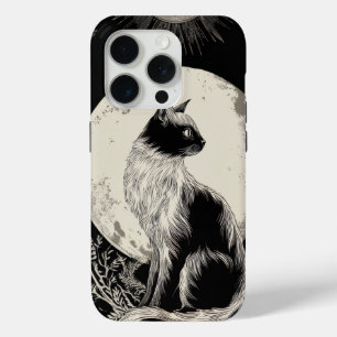 Funda Para iPhone 15 Pro Arte de Gato Místico – Vigilante a la Luz de la Lu