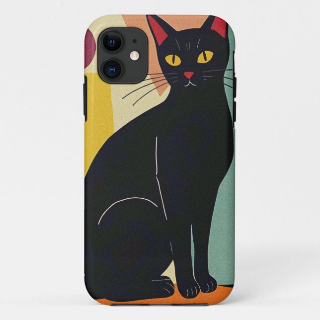Funda De Case-Mate Para iPhone Arte de gato negro (Reverso)