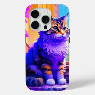 Funda Para iPhone 15 Pro Arte de IA de gato lindo sentado en la ventana