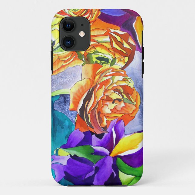 Funda De Case-Mate Para iPhone Arte de la acuarela de Ranunculus e Iris (Reverso)
