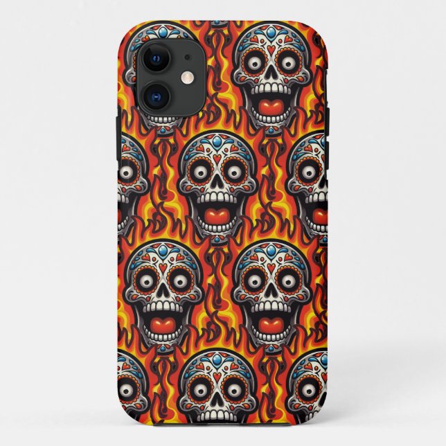 Funda De Case-Mate Para iPhone Arte de la calavera del azúcar - Calavera inflamat (Reverso)