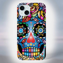 Funda Para iPhone 15 Mini Arte de la calavera del azúcar, Día de los Muertos