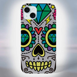 Funda Para iPhone 15 Mini Arte de la calavera del azúcar, Día de los Muertos