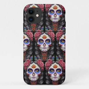 Funda Para iPhone 11 Arte de la calavera del azúcar - maquillaje de crá