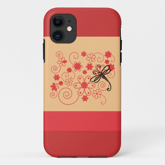 Funda De Case-Mate Para iPhone Arte de libélula florida (Reverso)