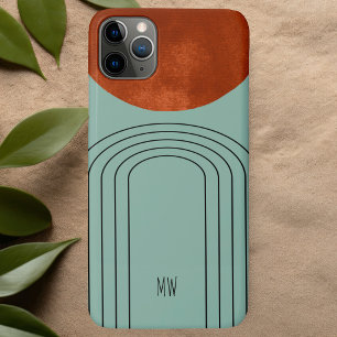 Funda Para iPhone 11 Pro Max Arte de línea azul teal con arco de terracota mode