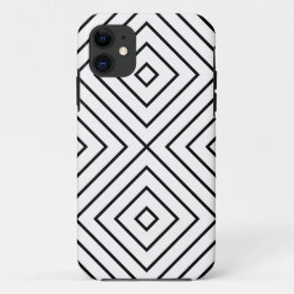 Funda Para iPhone 11 Arte de línea blanca y negra, cuadrados concéntric
