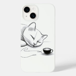 Funda Para iPhone 14 De Case-Mate Arte de línea de gato durmiendo minimalista y latt