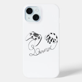 Funda Para iPhone 15 Arte de línea de gato gamer minimalista - Cable de