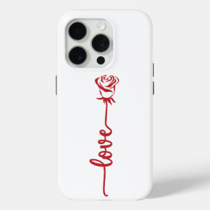 Funda Para iPhone 15 Pro Arte de línea de rosa roja minimalista de amor