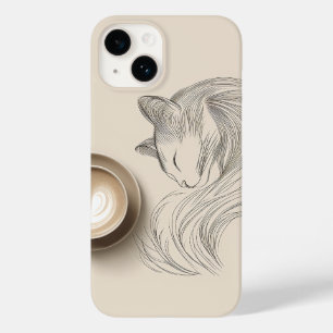 Funda Para iPhone 14 De Case-Mate Arte de línea minimalista de gato durmiendo y latt