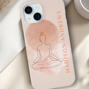 Funda Para iPhone 15 Arte de línea minimalista Mujer meditando Acuarela