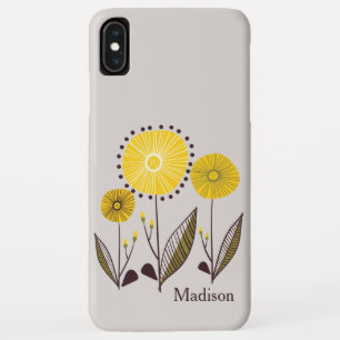 Funda Para iPhone XS Max Arte de Línea Retro Floral Amarillo Nombre Persona