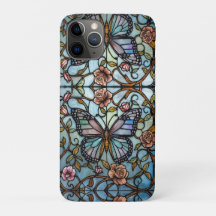 Arte de mariposa azul en vidrio de época 