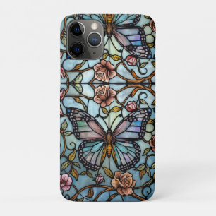Funda Para iPhone 11 Pro Arte de mariposa azul en vidrio de época 