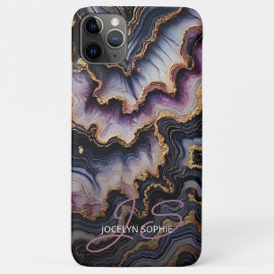 Funda Para iPhone 11 Pro Max Arte de mármol dorado azul púrpura negro personali