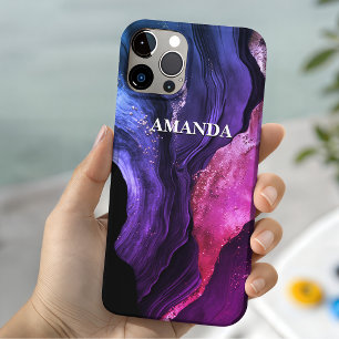 Funda Para iPhone 14 De Case-Mate Arte de mármol falso rosa púrpura elegante con bri