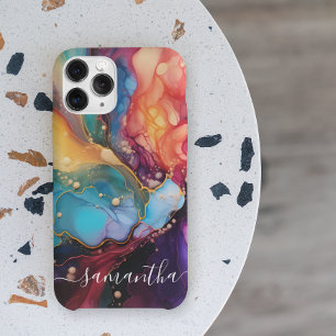 Funda Para iPhone 15 Mini Arte de mármol fluido de tinta de alcohol colorido