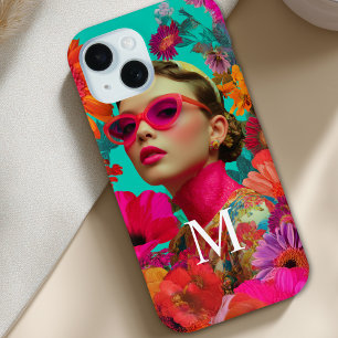 Funda Para iPhone 15 Arte de Monograma Floral Colorido-Mujer