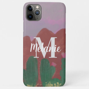 Funda Para iPhone 11 Pro Max Arte de Montañas del Desierto de Cactus Dibujado a