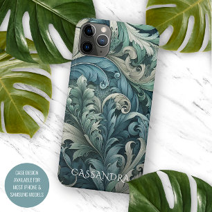 Funda Para iPhone 11 Pro Max Arte de paisley azul pizarra teal verde personaliz