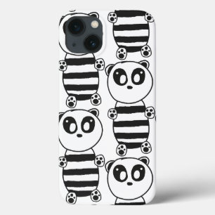 Funda Para iPhone 13 Arte de panda juguetón en blanco y negro